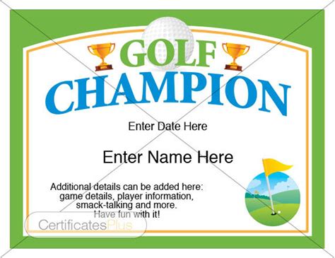 Golf Certificate Golf Award Template Golf Trophy Etsy