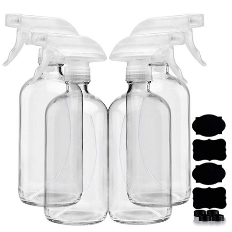 Homeries 4 Pack 16 Ounce Empty Clear Glass Spray Bottles Refillable