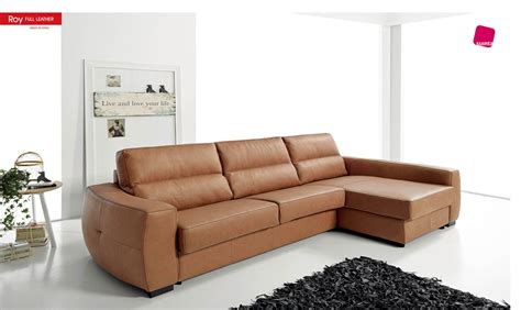 Roy Sectional Sofa Sleeper In Full Brown Leather