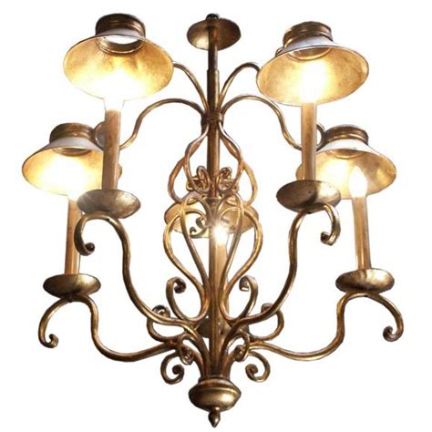 Iron Chandelier With Tole Shades And Gilt Finish Iron Chandeliers
