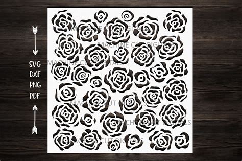 Floral Roses Square Pattern Stencil Svg Dxf Laser Cut File Template By Kartcreation Thehungryjpeg