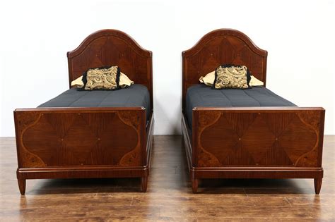 Sold Pair 1925 Antique English Art Deco Twin Beds Rosewood And Burl