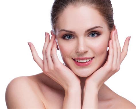 Beautiful Young Woman Touching Her Facefresh Healthy Skin Stock Image