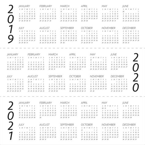 Simple Calendar Template For 2017 To 2021 — Stock Vector © Dolphfynlow