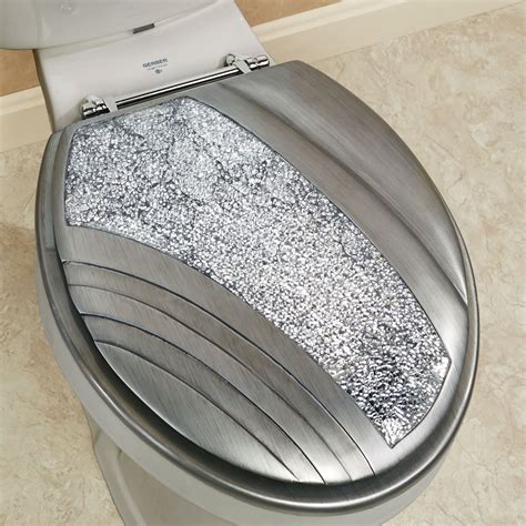 Brilliance Mosaic Silver Gray Elongated Toilet Seat