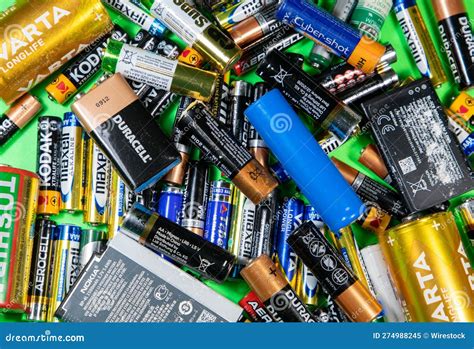 A Close Up Of Many Used Batteries Editorial Image Image Of