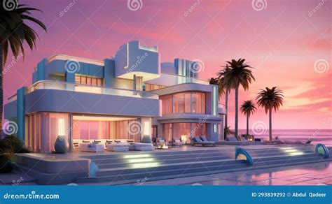 An Art Deco Inspired Beachfront Villa With Geometric Shapes Stock