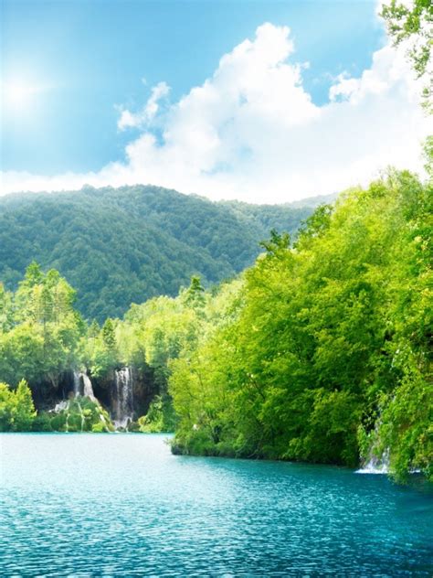 Free Download Natural Waterfall Summer Lake Trees Full Hd Desktop