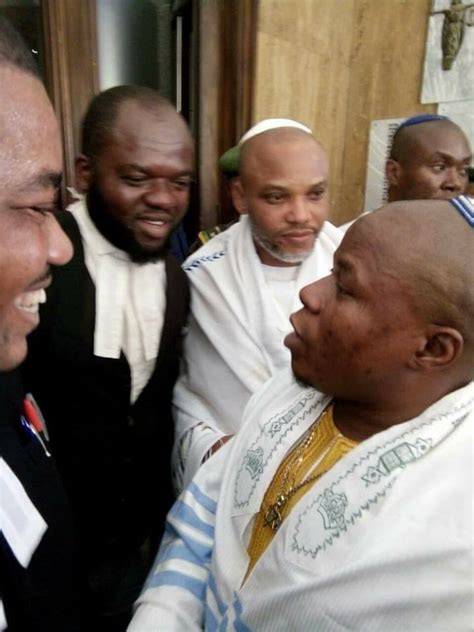 Dat na wen dem arrest of nnamdi nwannekaenyi kanu, leader of indigenous people of biafra, ipob, by di kontri secret police department of state those wey dey agitate bin dey primarily demand him freedom, but also call for di restoration of biafra as an independent kontri. Photos Of Nnamdi Kanu In Court In His Jewish Outfit ...