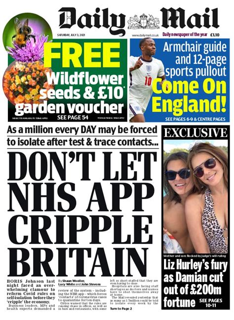 daily mail front page 3rd of july 2021 tomorrow s papers today