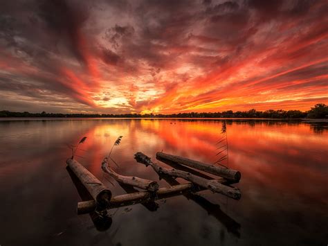 Fire Sunset At Wilcox Lake Ontario Province In Canada Landscapes