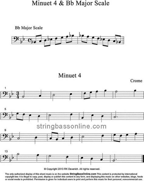 Handel's royal fireworks suite, and the swan from carnival of the animals. String Bass Online Free Bass Sheet Music - Minuet 4 by Robert Crome