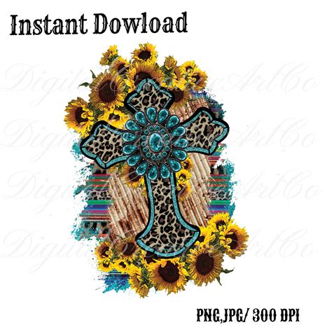 Rustic Cross With Sunflower Gemstone Sublimation Designs Png Etsy