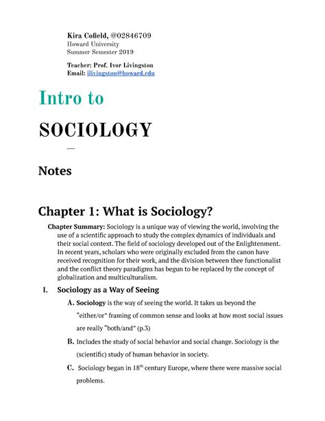 Intro To Sociology Livingston Summer2019 Class Notes Kira Cofield