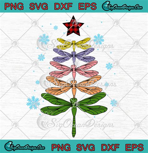 Dragonfly Christmas Tree Merry Xmas Dragonfly Svg Png Eps Dxf Cricut