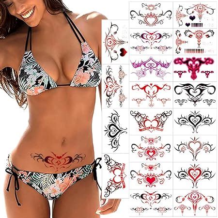 Amazon Com Sexy Navel Temporary Tattoos Sheets Large Black Red Lace Abdomen Waist