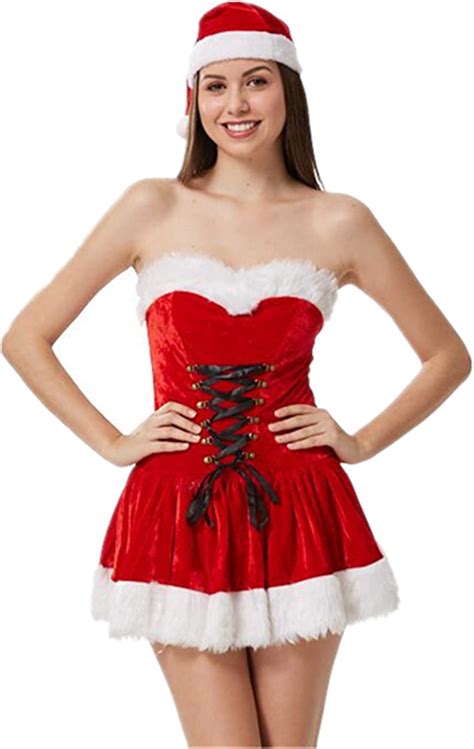 Leright Womens Christmas Costumes Strapless Dress Holiday Lingerie