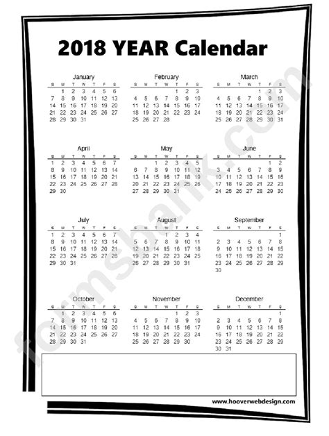 Year Calendar Template 2018 Printable Pdf Download