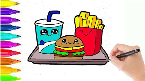 Kleurplaat Makkelijk Eten Hoe Teken Je Een Cute Hamburger Menu Happy