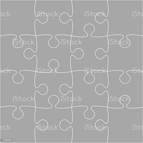 16 Grey Puzzle Pieces Jigsaw Vector Stock Illustration Download Image