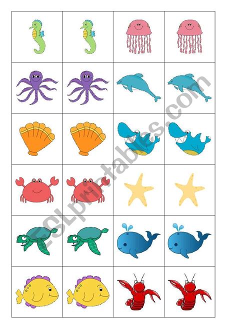 Oceansea Animals Memory Game Esl Worksheet By Stejsa