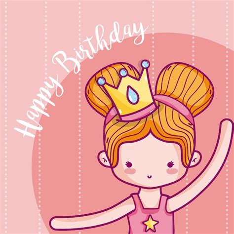 Tarjeta Del Feliz Cumpleaños Para Niña Con Princesa Vector Premium