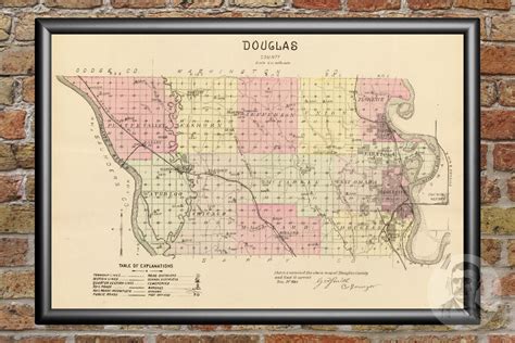 Vintage Douglas County Ne Map 1885 Old Nebraska Map Etsy