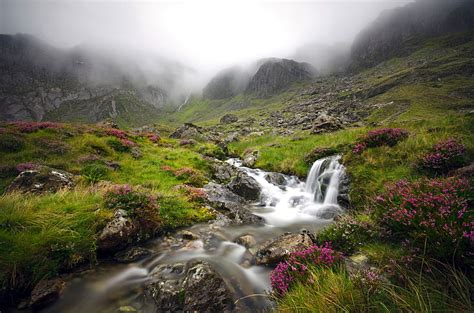 Hd Wallpaper Green Grass Mountains Fog Stream England Valley