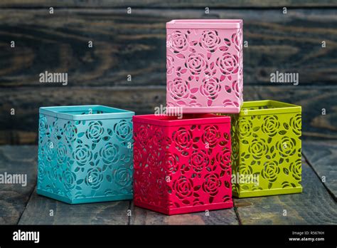 Colorful Decorative Metal Boxes Stock Photo Alamy