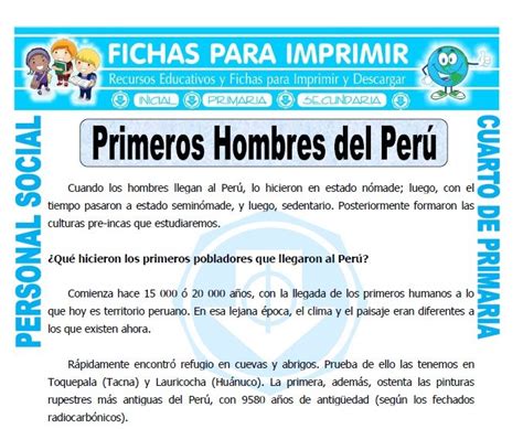 Ficha Primeros Pobladores Del Peru Para Tercero De Pr