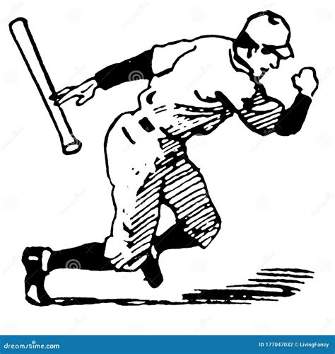 Baseball Player Homerun Slide Drawing Royalty Free Stock Photo