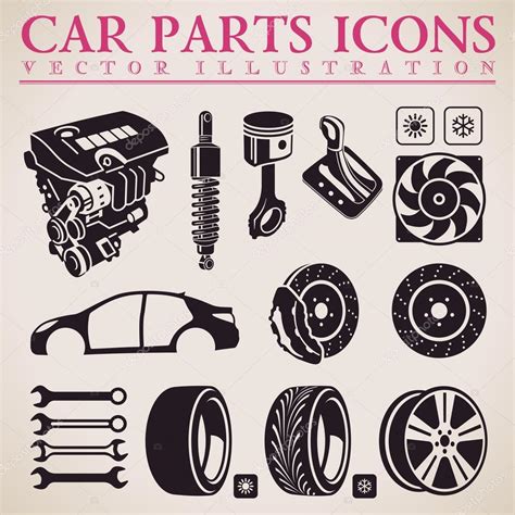 Car Parts Vector Set Service Icons Engine Wheel Transmission