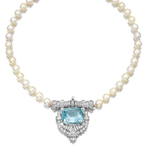 AQUAMARINE CULTURED PEARL AND DIAMOND NECKLACE Sotheby S