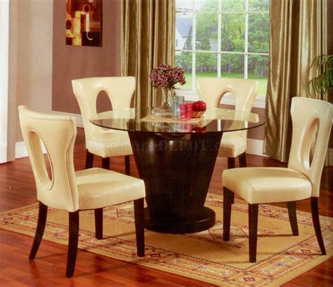 Round Glass Top And Espresso Base Modern Dining Table Woptions
