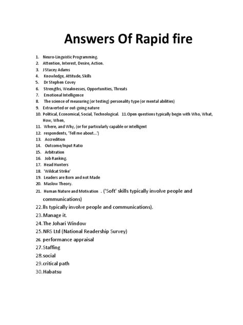 Answers Of Rapid Fire For Business Quiz Behavior Modification