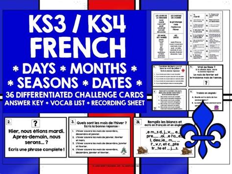 French Dates Days Months Seasons Challenge Cards Teaching Resources