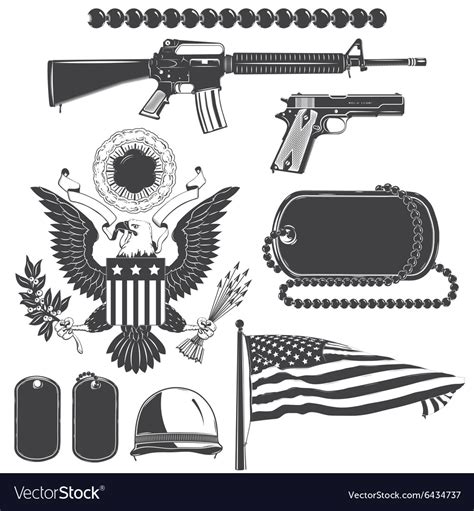 American Patriotic Elements Set Weapons Armor Vector Image