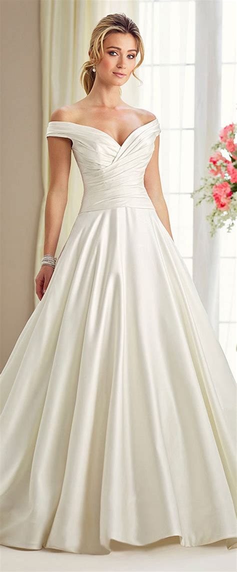 Stunning Satin Off The Shoulder Neckline A Line Wedding Dresses With