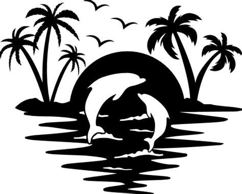 Dolphins And Palm Trees Beach Scene Clipart Image Vacation Vibes