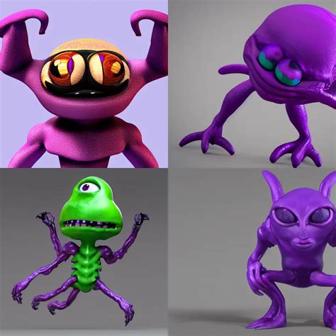 Purple Alien Creature With 6 Legs And 3 Eyes Character Stable