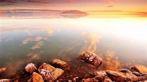 Wallpaper Sunlight Landscape Sunset Sea Lake Rock Nature