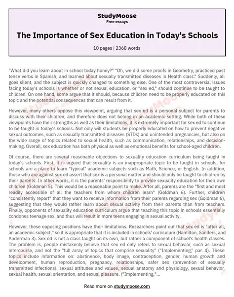 The Importance Of Sex Education In Todays Schools Free Essay Example