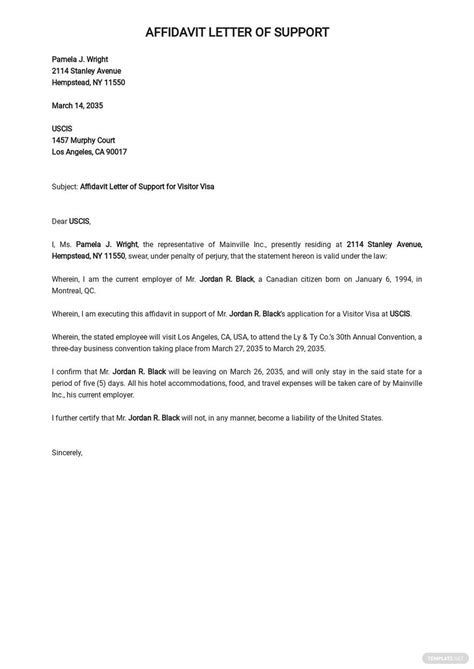 Affidavit Of Financial Support Letter