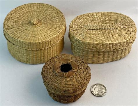 Lot Vintage Lot Of 3 Misc Native American Sweet Grass Baskets