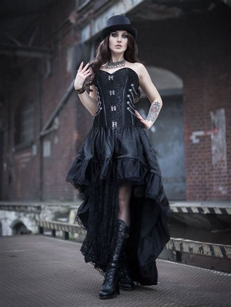 Black Steampunk Lace Gothic Corset Prom Party Dress Gothic Prom Dress