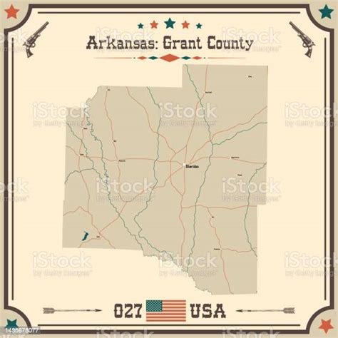 Vintage Map Of Grant County In Arkansas Usa Stock Illustration