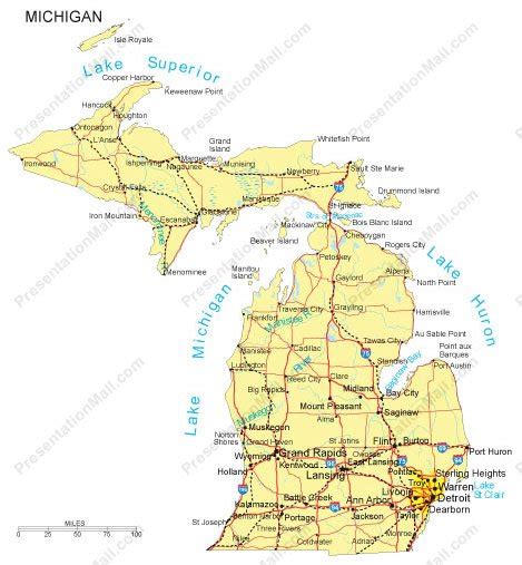Michigan Map Counties Major Cities And Major Highways Digital