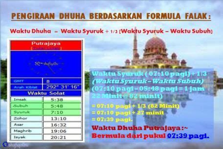 Waktu solat adalah peruntukan tempoh atau selang masa tertentu bagi masyarakat muslim menjalani syariat solat sama ada fardhu ataupun sunat. Pengiraan Waktu Dhuha Berdasarkan Formula Falak in 2020 ...