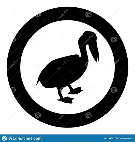 Pelican Bird Seabird Waterbird Silhouette In Circle Round Black Color
