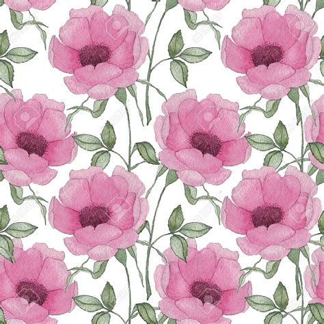 Free Download Seamless Pattern With Pink Flowers And Leaves On White